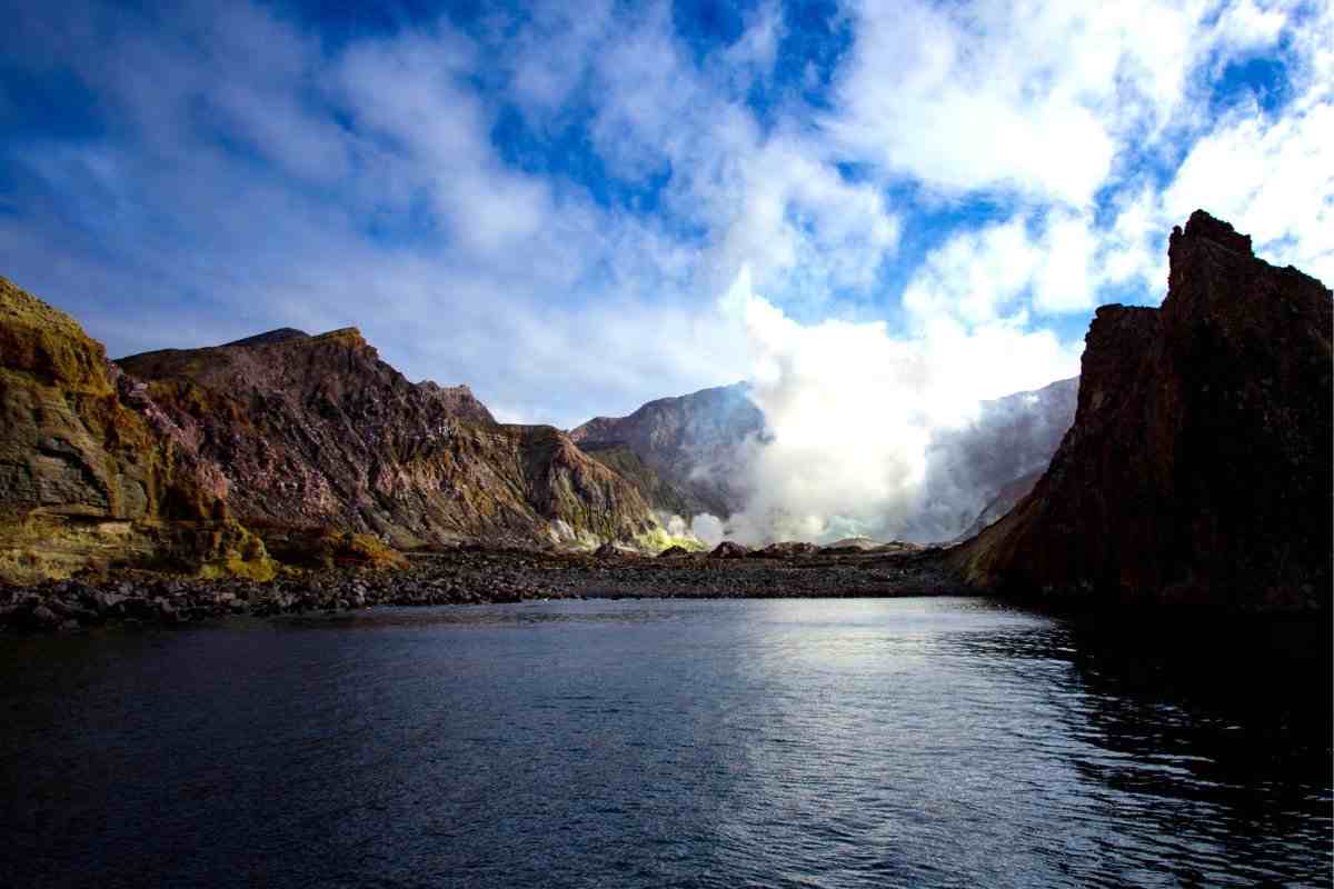 Steam erupting at an inlet on Whakaari White Island 