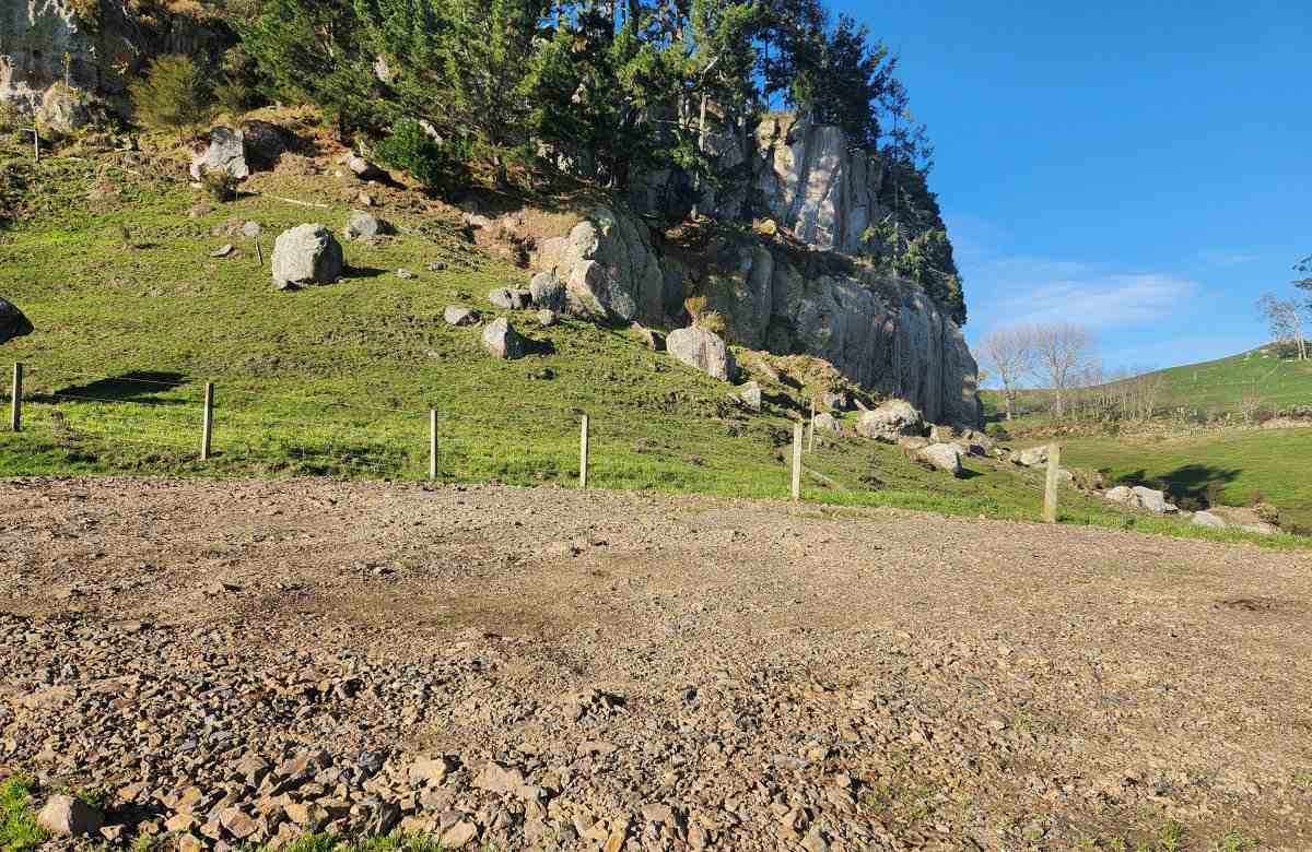 Fresh gravel on the car park beside the crag paddock