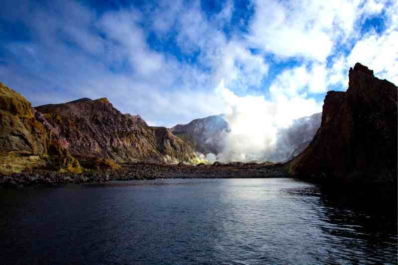 Steam erupting at an inlet on Whakaari White Island 