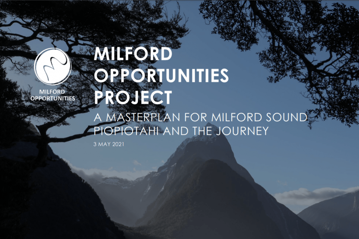 Milford Opportunities Project cover a masterplan for Milford Sound Piopiotahi and the journey